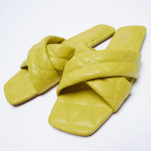 NWT Green Quilted Cross Strap Slides, 9